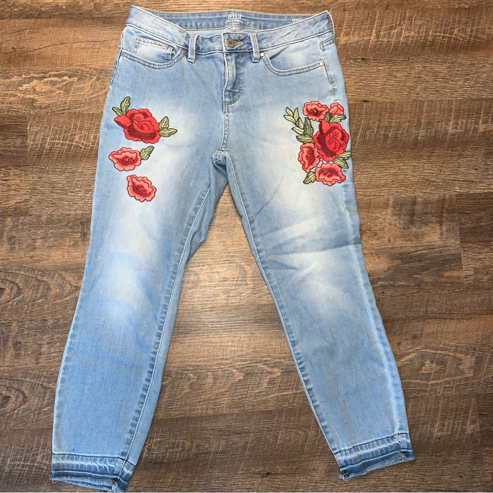 A.N.A. Floral Embroidered Skinny Ankle Jeans Size 27/4